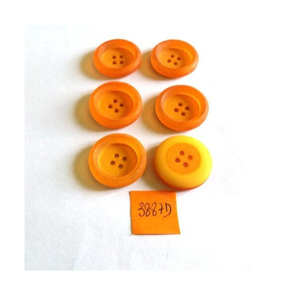 6 Boutons en résine orange - vintage - 22mm - 3887D - Photo n°1