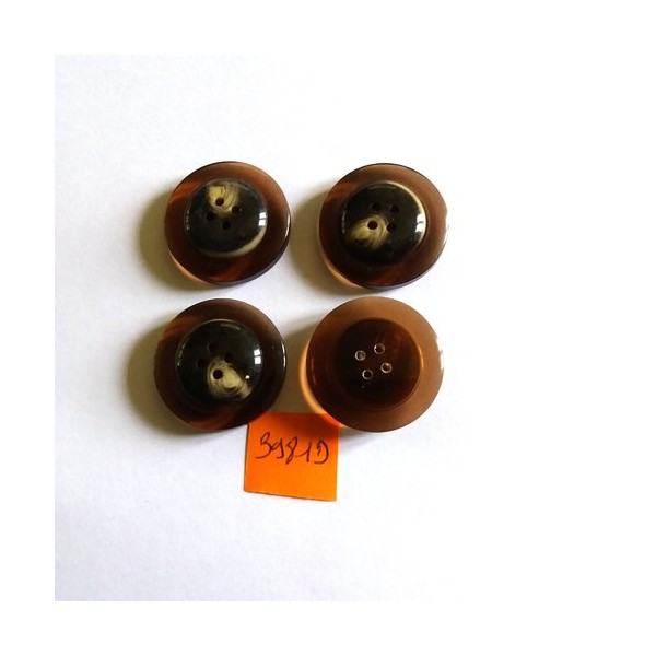 4 Boutons en résine marron transparent - vintage - 27mm – 3981D - Photo n°1