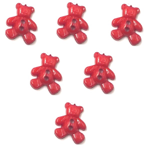 LOT 6 BOUTONS ACRYLIQUES : ourson rouge 19*16mm (03) - Photo n°1
