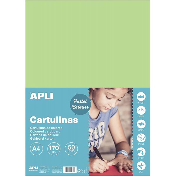 Carton de couleur vert clair A4 170 g 50 feuilles - Apli - Photo n°1