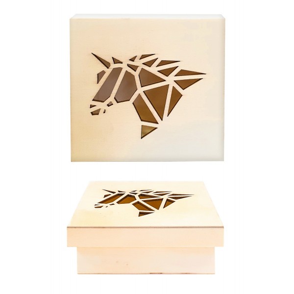 Boîte en bois - Avec couvercle - Licorne - 11,3 x 11,3 x 5 cm - CTOP - Photo n°2