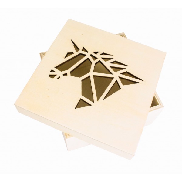 Boîte en bois - Avec couvercle - Licorne - 11,3 x 11,3 x 5 cm - CTOP - Photo n°1
