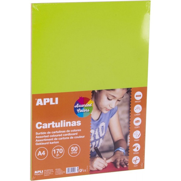 Carton de couleur assortiment de couleurs vives A4 170 g 50 feuilles - Apli - Photo n°2