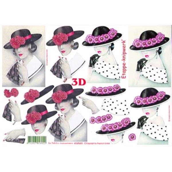 Carte 3D à découper - Femmes à chapeaux - 4169681 - Photo n°1