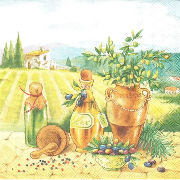 4 Serviettes en papier Huile d'Olive Toscane Format Lunch Decoupage 13309145 Ambiente - Photo n°1