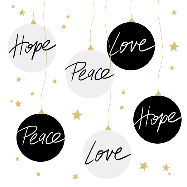 Serviettes en papier Boules de Noël Love Peace Hope 33x33 cm Paper+ Design - 20 pcs - Photo n°1