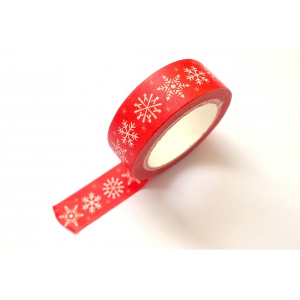 Ruban Washi 15 mm x 10 m motif Noel classique rouge et flocon de neige - Photo n°1
