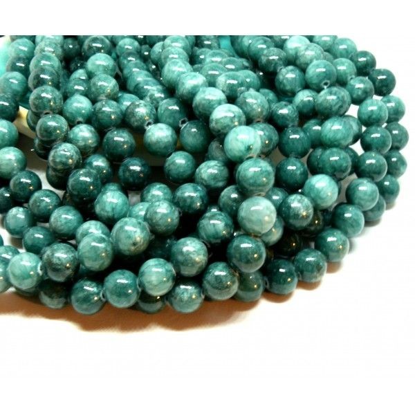 HXS13 Lot de 19 cm environ 20 Perles rondes Jade Mashan Vert Pétrole 10 mm - Photo n°1