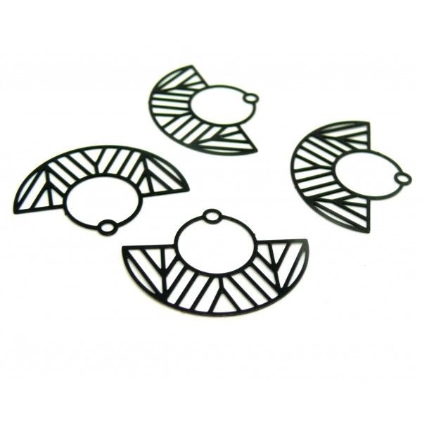 PS11879301  PAX 10 Estampes pendentif filigrane demi cercle Art  Déco NOIR 23 par 30mm - Photo n°1