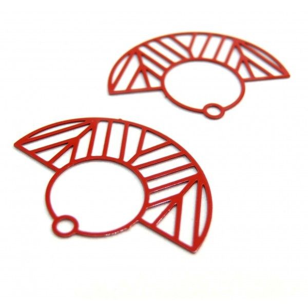 PS11879305  PAX 10 Estampes pendentif filigrane demi cercle Art  Déco ROUGE 23 par 30mm - Photo n°1