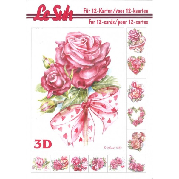 Carte 3D livret A5 à découper - 12 cartes - roses - Photo n°1