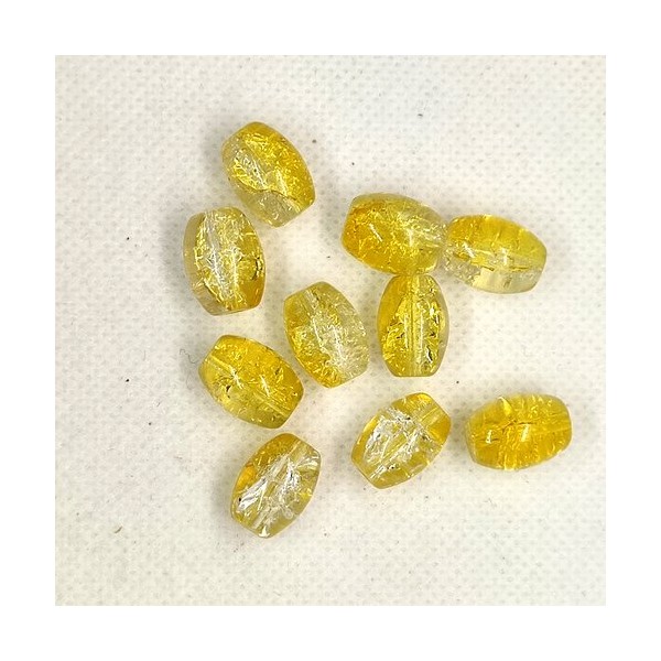 10 Perles olive en verre jaune et transparent - 14x10mm - 219 - Photo n°1