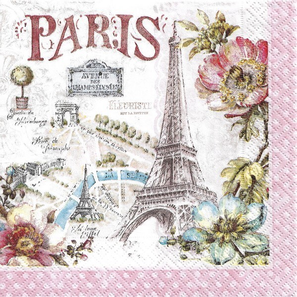 4 serviettes en papier découpage collage 33 cm PARIS FLEUR FL 321 - Photo n°1