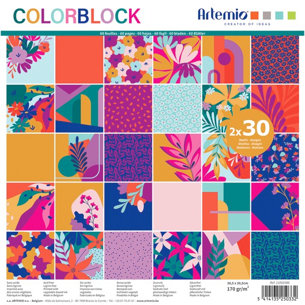 Papier scrapbooking - Color Block - 30,5 x 30,5 cm - 60 feuilles - Photo n°1