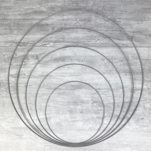Lot 5 Cercles métal Gris acier Ø 30 cm à 70 cm, Anneaux en Epoxy argenté mat pour Attrape rêves, aba - Photo n°1