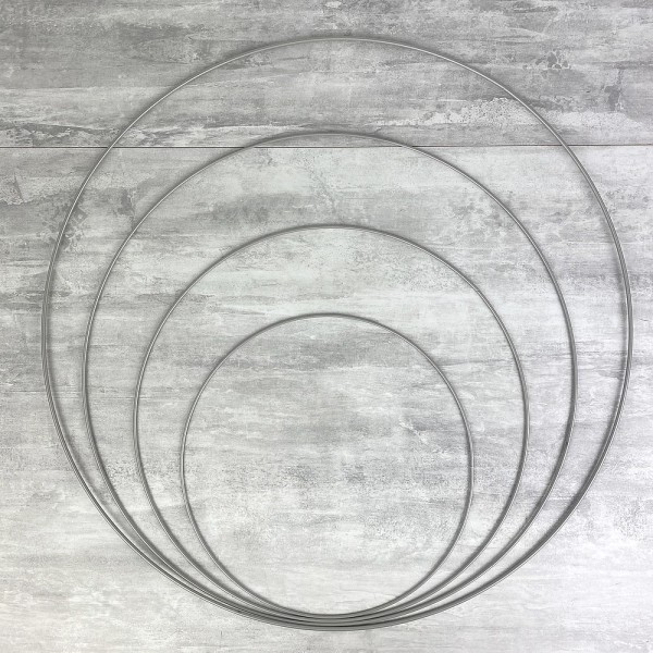 Lot 4 Cercles métal Gris acier Ø 30 cm à 60 cm, Anneaux en Epoxy argenté mat pour Attrape rêves, aba - Photo n°1