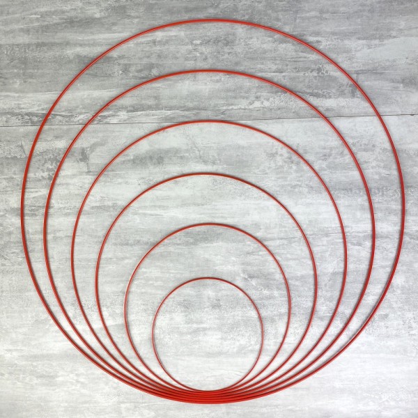 Lot 6 Cercles métal rouge Ø 20 cm à 70 cm, Anneaux en Epoxy pour Attrape rêves, abat-jour - Photo n°1