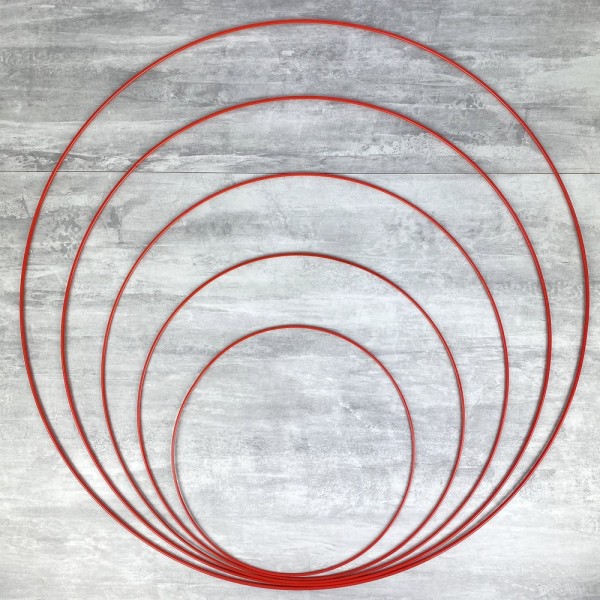 Lot 5 Cercles métal rouge Ø 30 cm à 70 cm, Anneaux en Epoxy pour Attrape rêves, abat-jour - Photo n°1