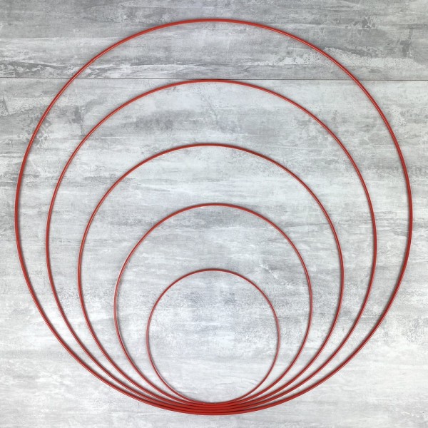 Lot 5 Cercles métal rouge Ø 20 cm à 60 cm, Anneaux en Epoxy pour Attrape rêves, abat-jour - Photo n°1