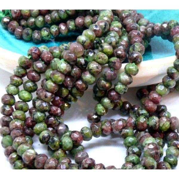 H11E316 Lot 1/2 fil d'environ 43 Perles Rondelle 6 par 4 mm Jaspe Kiwi coloris A05 - Photo n°1
