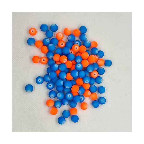 108 Perles en résine bleu et orange - 8mm - 244 - Photo n°1