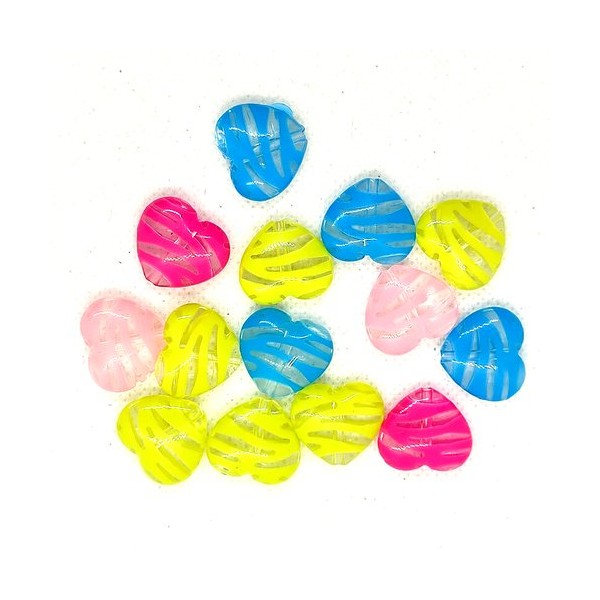 14 Perles en résine multicolore - coeur - 17x19mm - 193 - Photo n°1