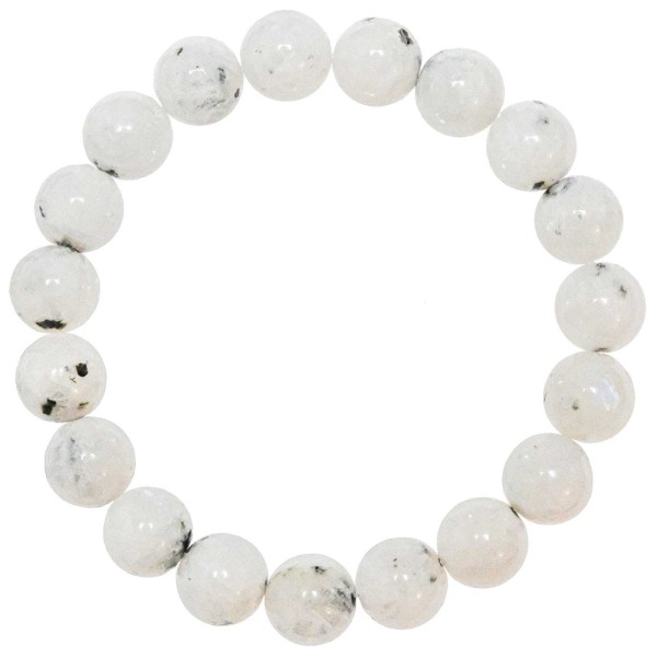 Bracelet en pierre de lune blanche - Perles rondes 10 mm. - Photo n°1