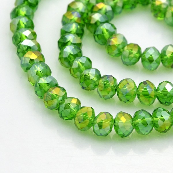 Perles en verre à facette 6 x 4 mm vert AB x 24 - Photo n°1