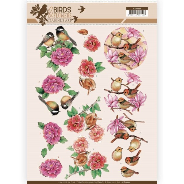 Carte 3D à découper - CD11221 - Birds and Flowers - Oiseaux Roses - Jeanine's Art - Photo n°1