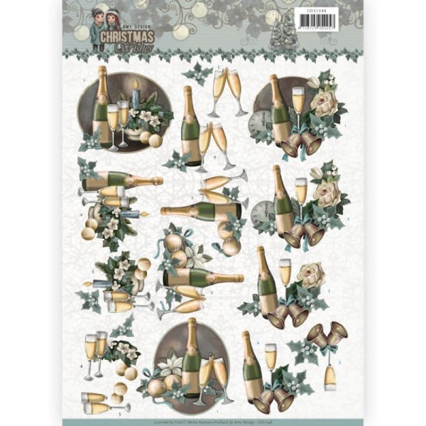 Carte 3D à découper - CD11148 - Christmas wishes - Champagne à Noël - Photo n°1