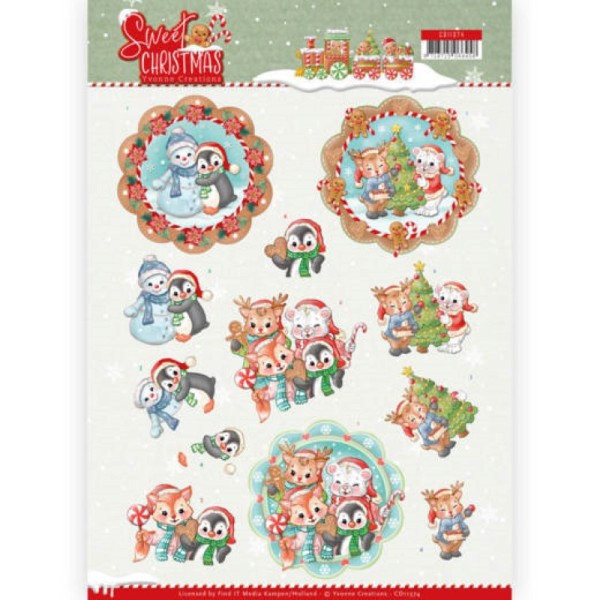 Carte 3D à découper - CD11374 - Sweet Christmas - Petits animaux de Noël - Photo n°1