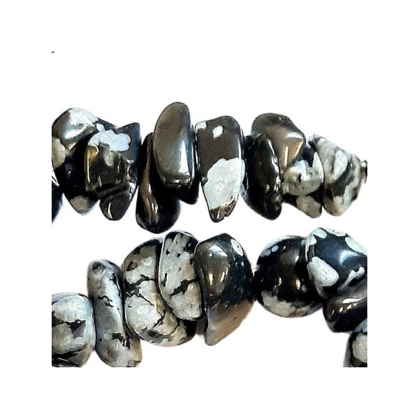 Fil de chips perles en Obsidienne flocons de Neige mouchetée - fil de 80cm NEUF - Photo n°1