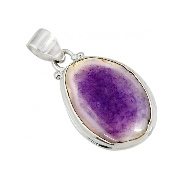 Pendentif en opale violette et argent 2,5cm + chaine gxi243 - Photo n°1