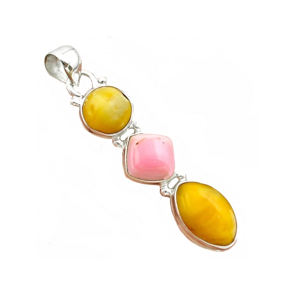 Pendentif fantaisie en ambre, opale rose et argent + chaine 3,8cm gxi169 - Photo n°1