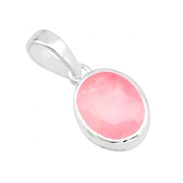 Petit pendentif ovale en quartz rose et argent + chaine 1cm gxi247 - Photo n°1