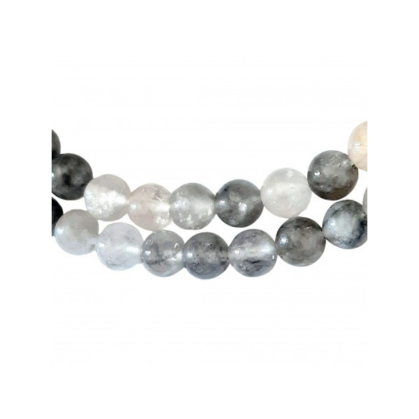 Fil de 88 perles rondes 4mm 4 mm en quartz gris nuageux - Photo n°2
