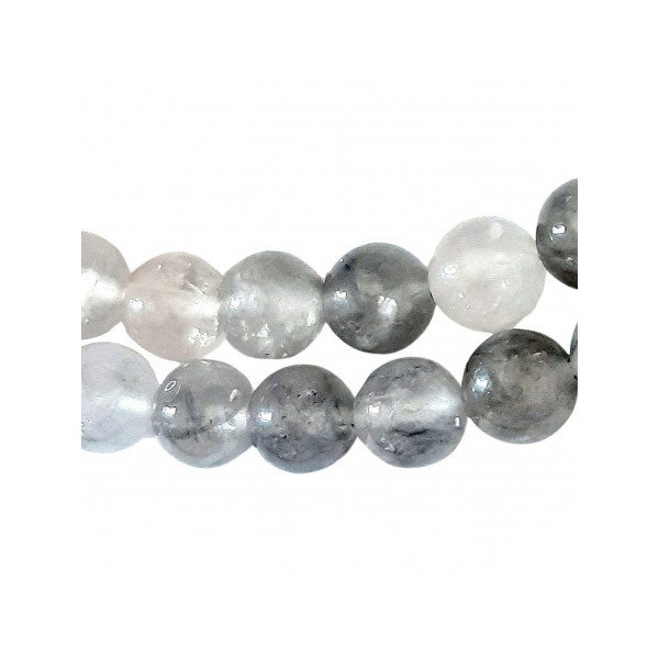 Fil de 88 perles rondes 4mm 4 mm en quartz gris nuageux - Photo n°1