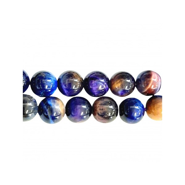 Fil de 60 perles rondes 6mm 6 mm en Oeil de Tigre galaxy teinté violet bleu - Photo n°1