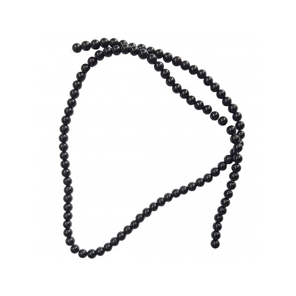 Fil de 92 perles rondes 4mm 4 mm en onyx noire (agate) - Photo n°2