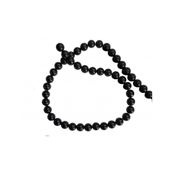 Fil de 44 perles rondes 8mm 8 mm en onyx noire (agate) - Photo n°2