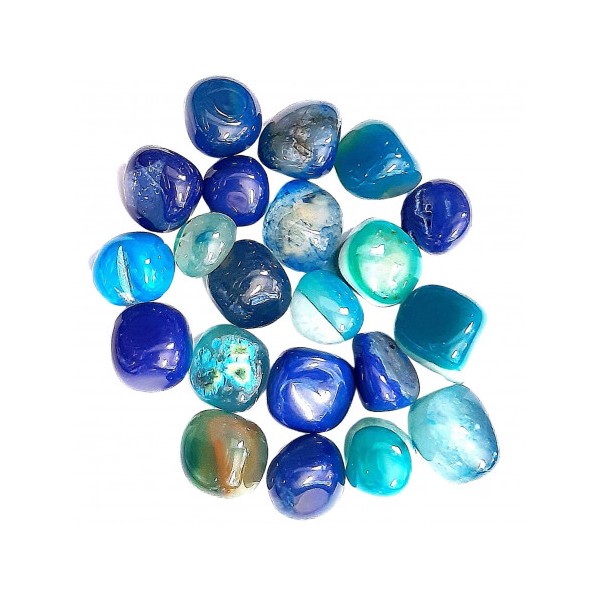 Lot de 150 grammes de petites pierres roulées en agate agathe bleue - 1cm env - Photo n°1