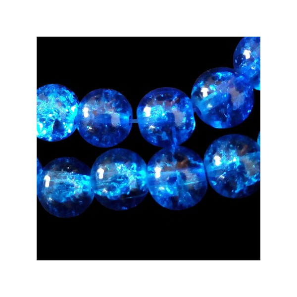 Fil de 130 perles rondes craquelées bleu fonçé en verre 6mm 6 mm - Photo n°2
