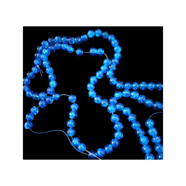 Fil de 130 perles rondes craquelées bleu fonçé en verre 6mm 6 mm - Photo n°3