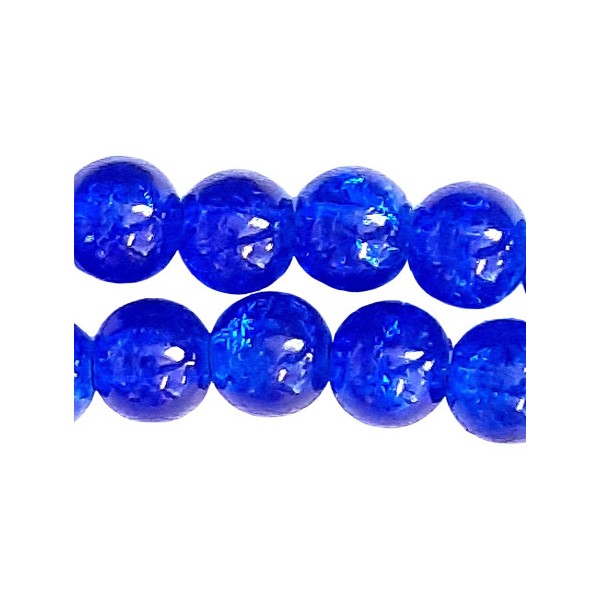 Fil de 130 perles rondes craquelées bleu fonçé en verre 6mm 6 mm - Photo n°1