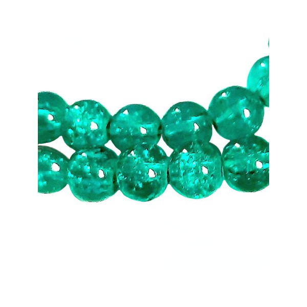 Fil de 100 perles rondes craquelées vert fonçé en verre 8mm 8 mm - Photo n°1