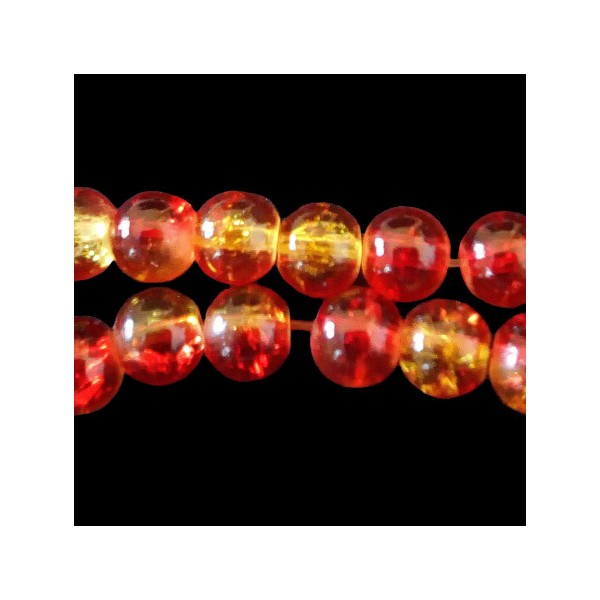 Fil de 95 perles rondes craquelées rouge et jaune en verre 8mm 8 mm - Photo n°2