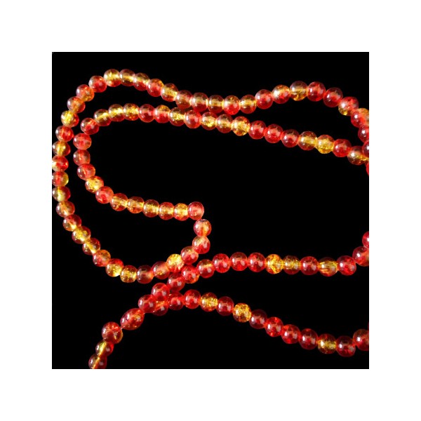 Fil de 95 perles rondes craquelées rouge et jaune en verre 8mm 8 mm - Photo n°4