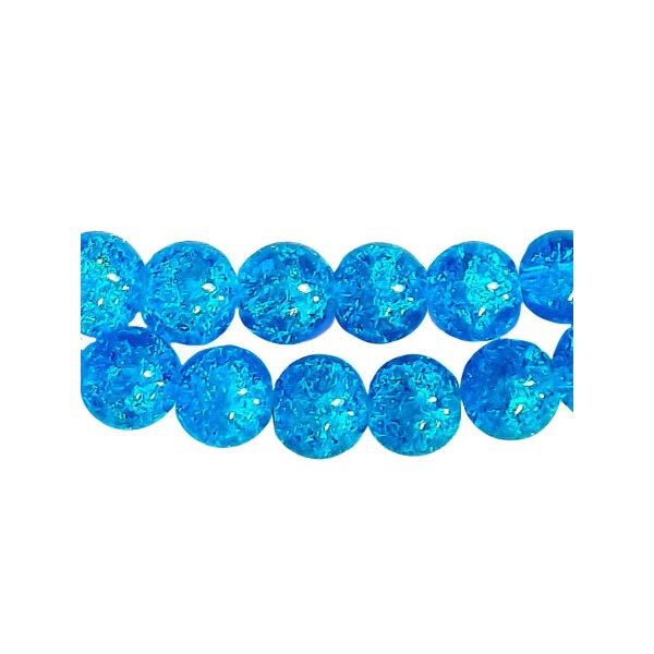 Fil de 125 perles rondes craquelées bleu lagon en verre 6mm 6 mm - Photo n°2