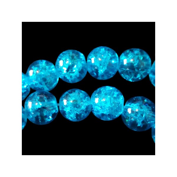 Fil de 125 perles rondes craquelées bleu lagon en verre 6mm 6 mm - Photo n°3