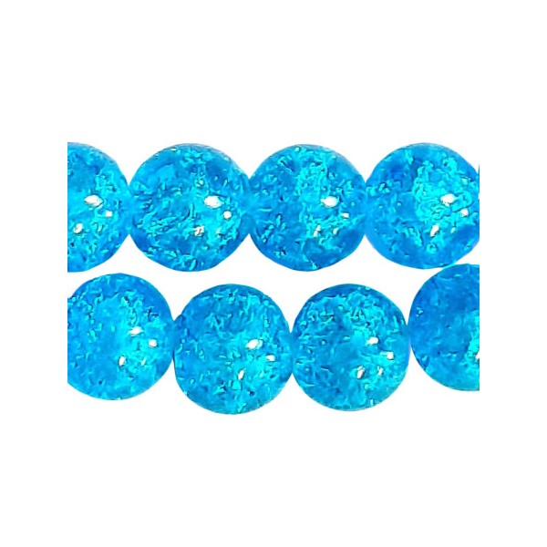 Fil de 125 perles rondes craquelées bleu lagon en verre 6mm 6 mm - Photo n°1